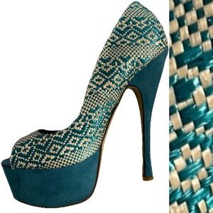 Shoedazzle KHARAY Tropical TURQUOISE Platform SANDALS Size 7